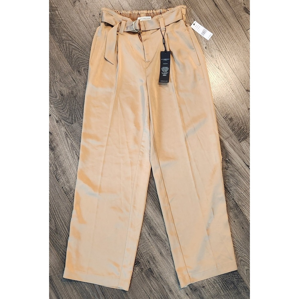 Liverpool Paperbag Belted High Rise Wide Leg Pants Women Sz Small NWT Gold Coin
